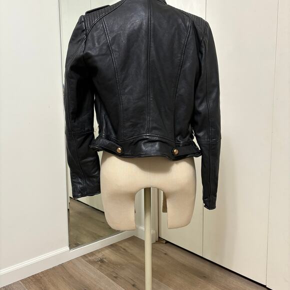 Zara Black Leather Jacket moto gold hardware zipper - Picture 7 of 10